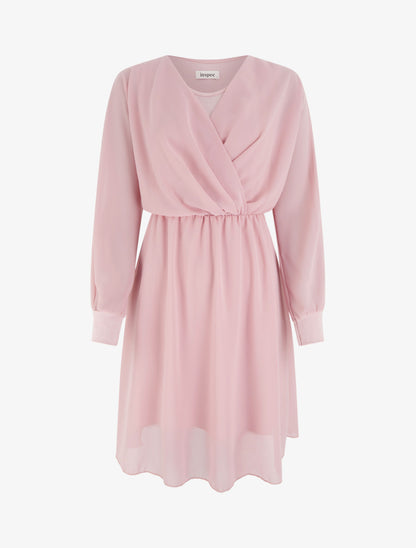 Robe évasée en voile à col cache-coeur - Rose - 1