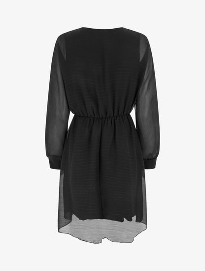 Robe évasée en voile irisé à col cache-coeur - Noir - 2