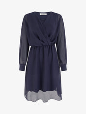 Robe évasée en voile irisé à col cache-coeur - Marine - 1