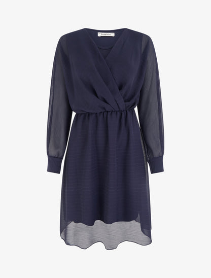 Robe évasée en voile irisé à col cache-coeur - Marine - 1