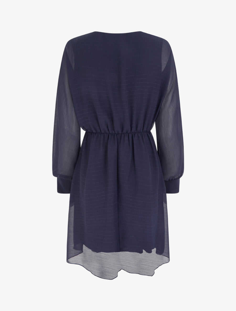 Robe évasée en voile irisé à col cache-coeur - Marine - 2