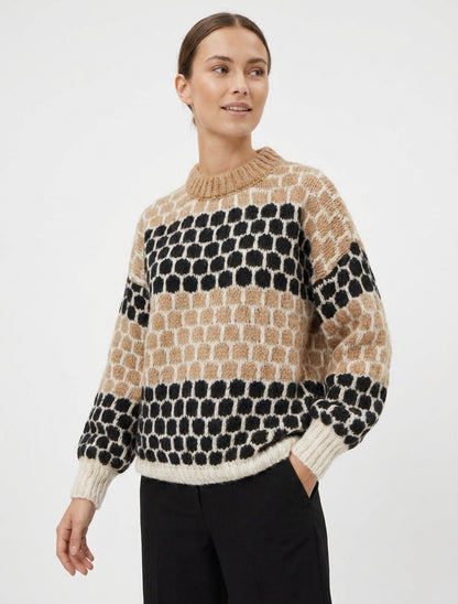 Pull en mohair mélangé à motif ronds - Camel/noir