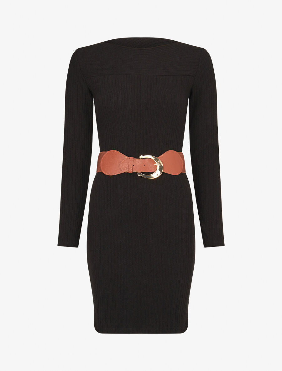 Robe côtelée à dos nouer - Noir - 1