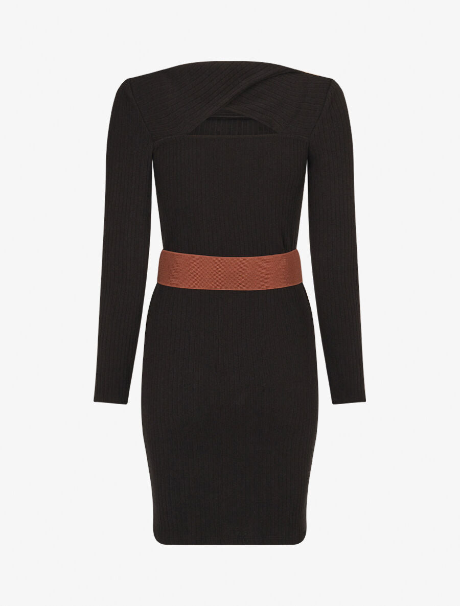 Robe côtelée à dos nouer - Noir - 2