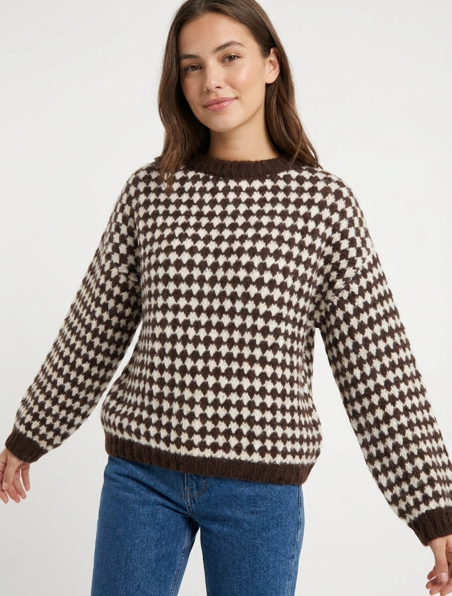Pull ample en mohair mélangé à motif style écaille - Marron
