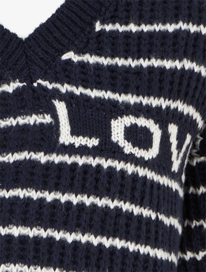 Pull mohair inscription LOVE à rayures - Marine - 3