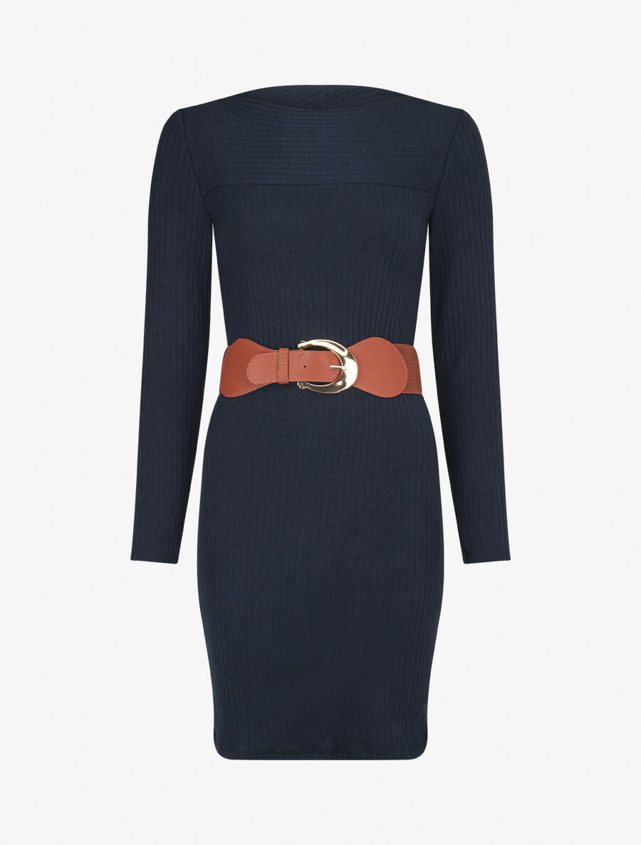 Robe côtelée à dos nouer - Marine - 1