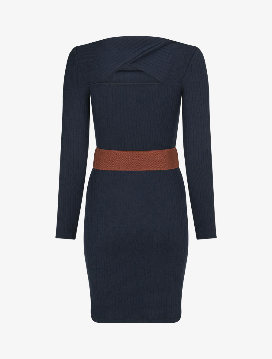Robe côtelée à dos nouer - Marine - 2