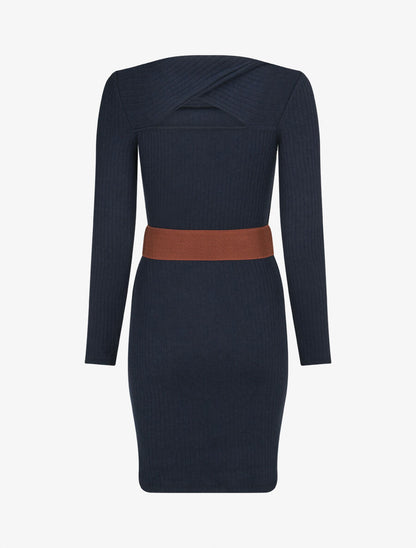 Robe côtelée à dos nouer - Marine - 2