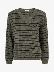 Pull mohair inscription LOVE à rayures - Kaki - 1