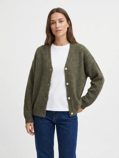 Gilet mohair ample à col V - Kaki