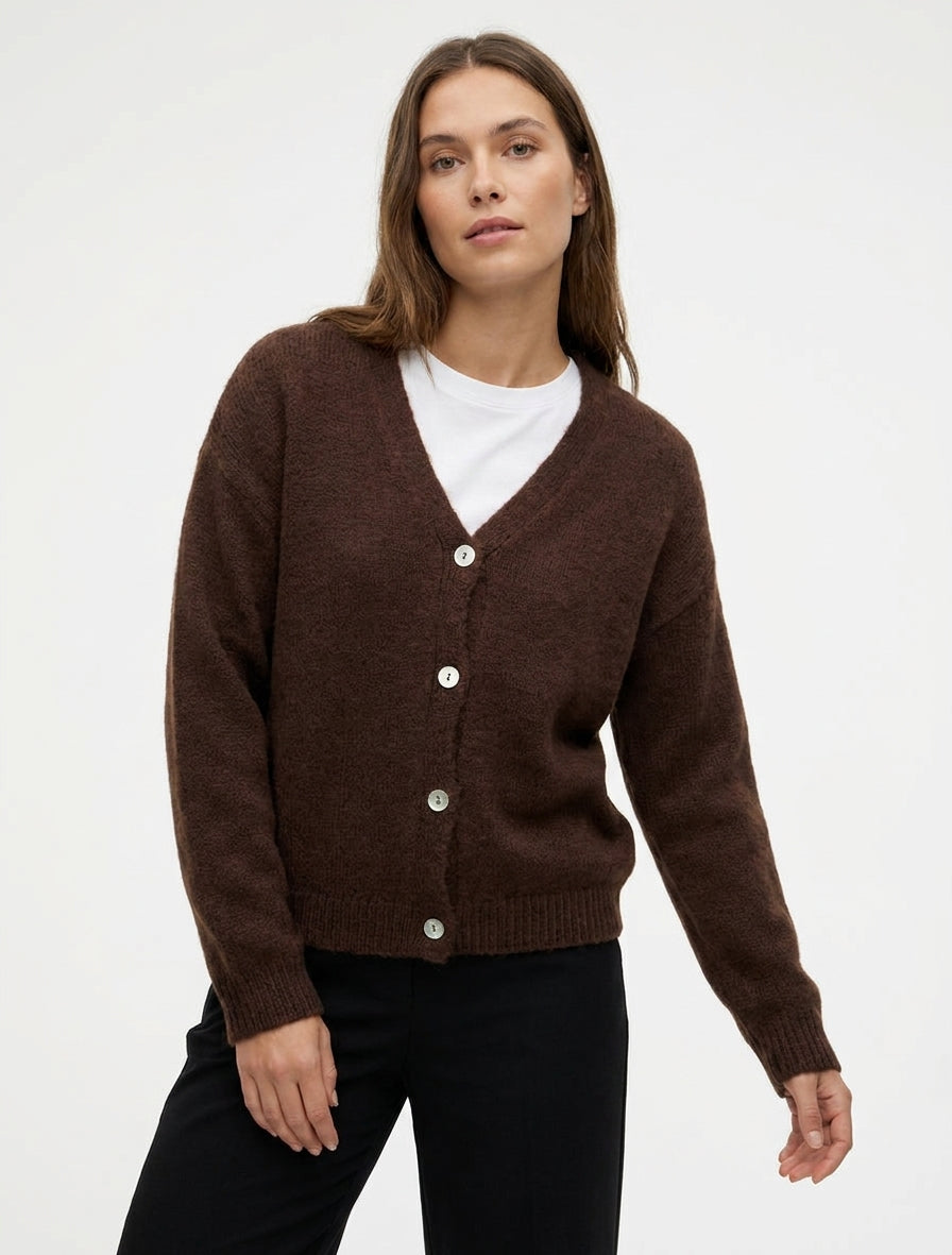 Gilet mohair ample à col V - Marron