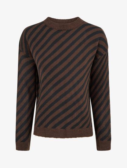 Pull mohair à rayures diagonales - Marron - 1