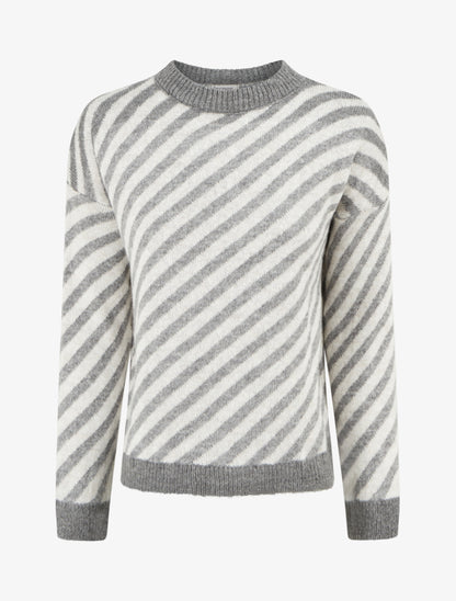 Pull mohair à rayures diagonales - Gris - 1