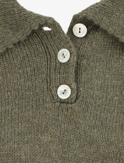 Pull en maille à col boutonné - Kaki - 3