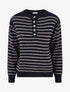 Pull rayé ample col boutonné - Marine - 1
