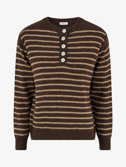Pull rayé ample col boutonné - Marron - 1