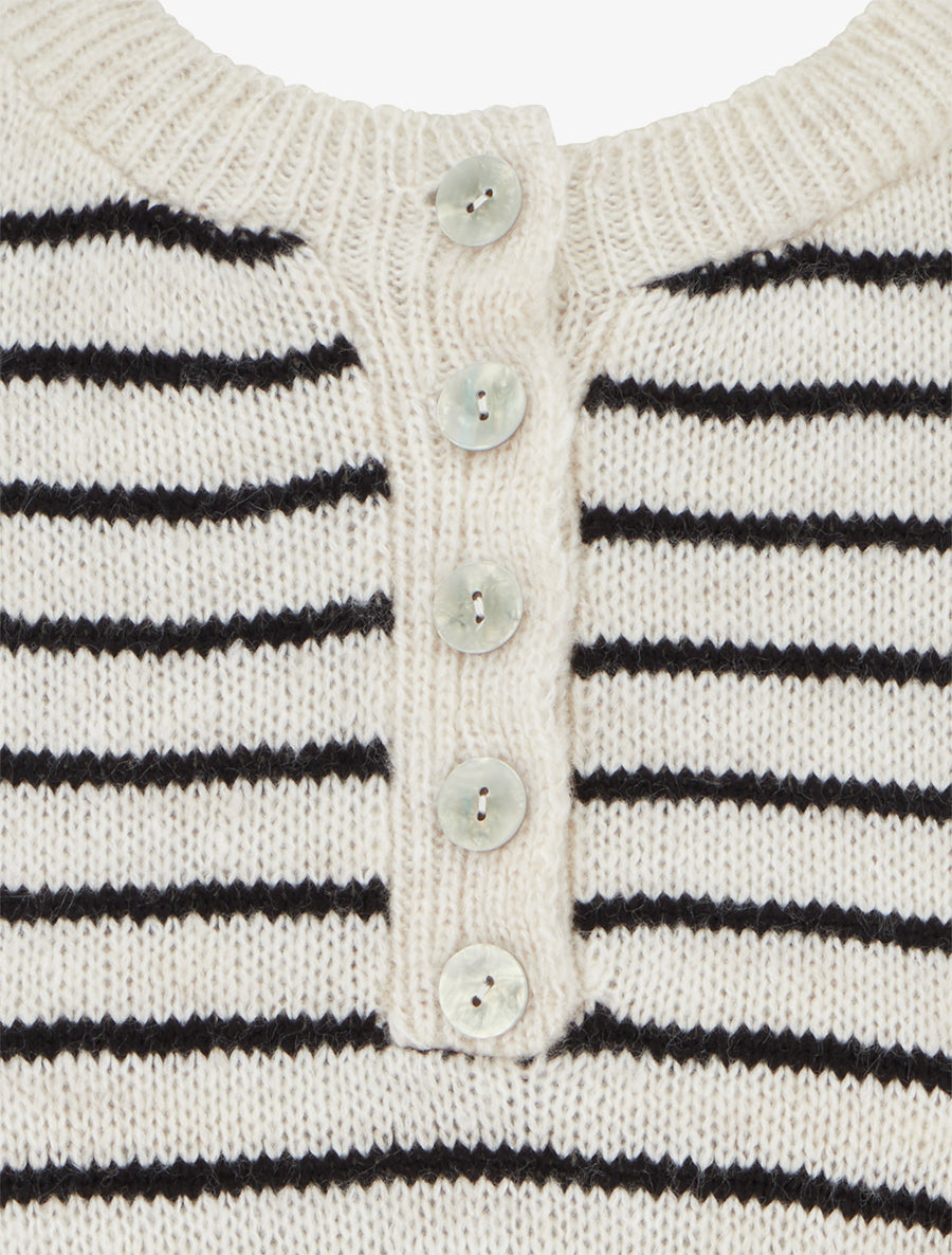 Pull rayé ample col boutonné - Écru - 3