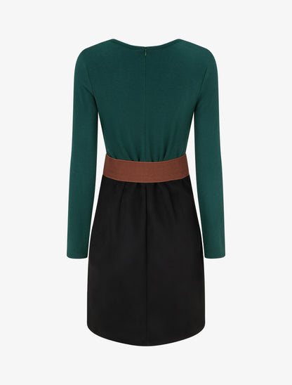 Robe droite bicolore - Vert sapin - 2