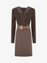 Robe droite bimatière à détail dentelle - Marron - 1