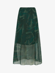Jupe longue droite voile irisé imprimé abstrait - Vert foncé - 1