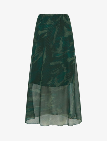 Jupe longue droite voile irisé imprimé abstrait - Vert foncé - 1
