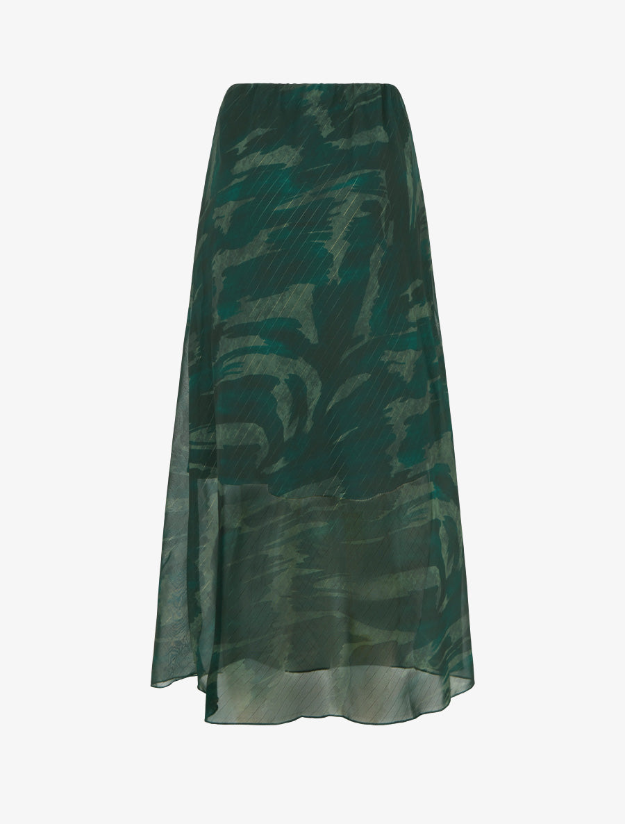 Jupe longue droite voile irisé imprimé abstrait - Vert foncé - 2