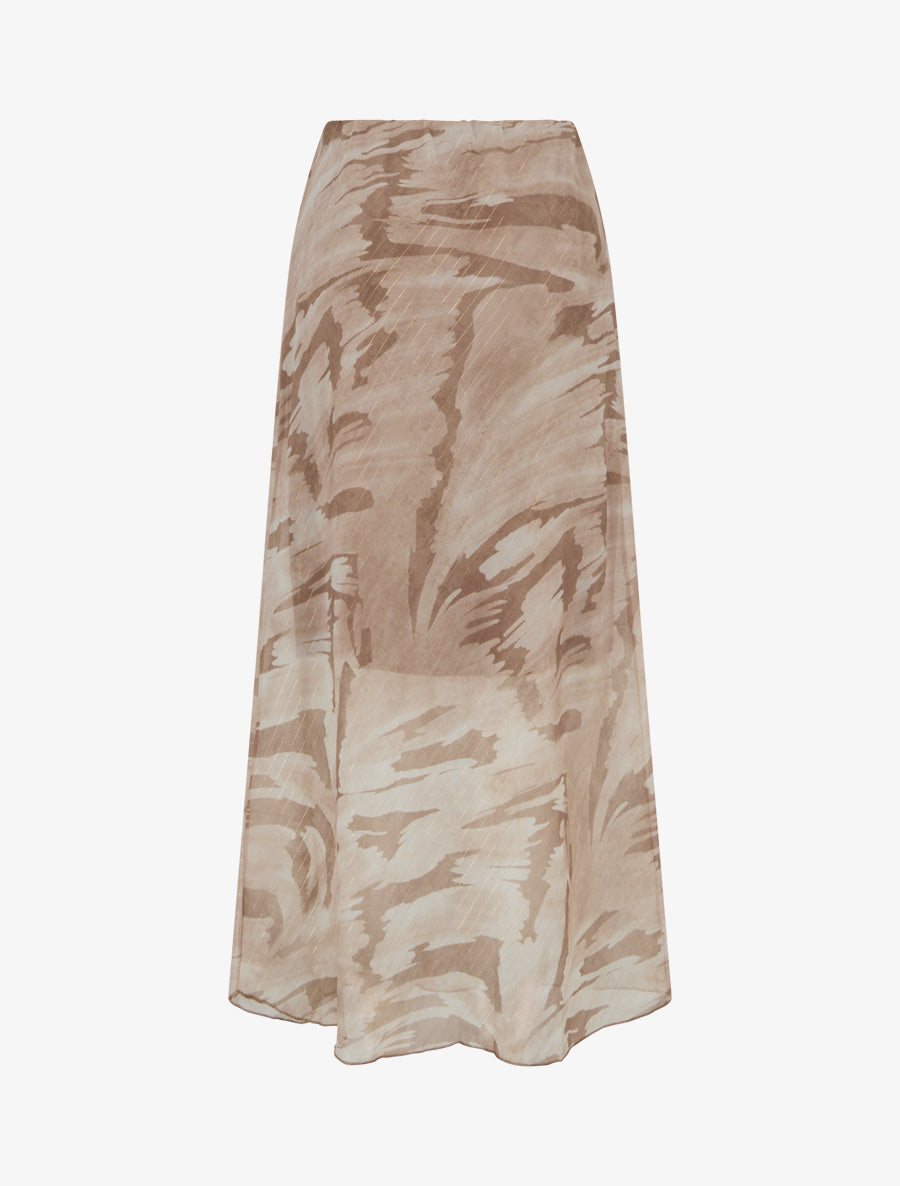 Jupe longue droite voile irisé imprimé abstrait - Beige - 2