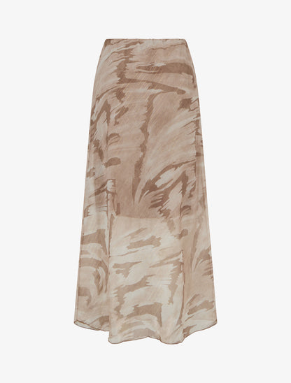 Jupe longue droite voile irisé imprimé abstrait - Beige - 2