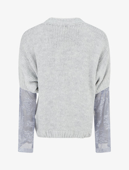 Pull uni à manches longues bimatière - Gris - 2