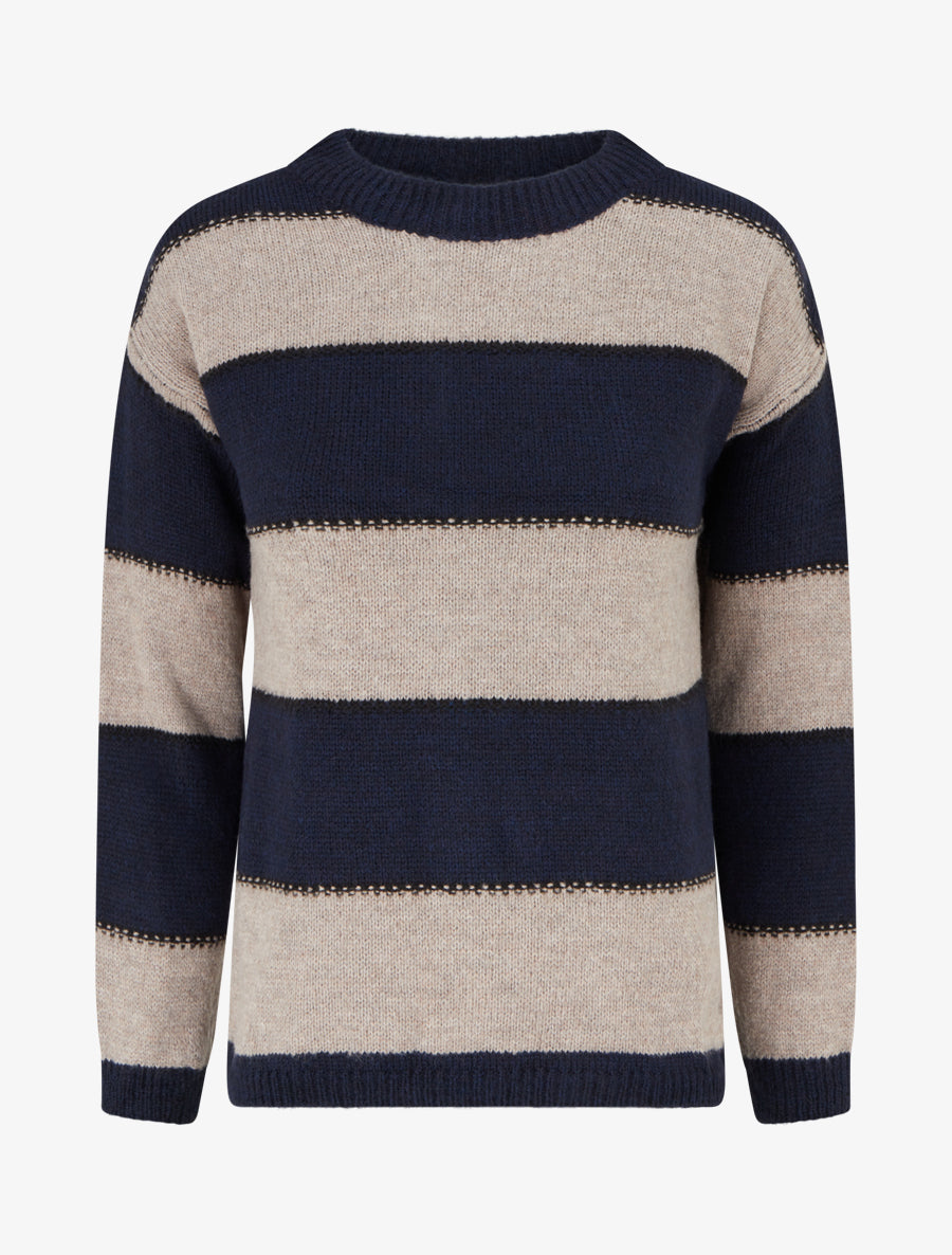 Pull à rayures tricolore en mohair mélangé - Marine - 1