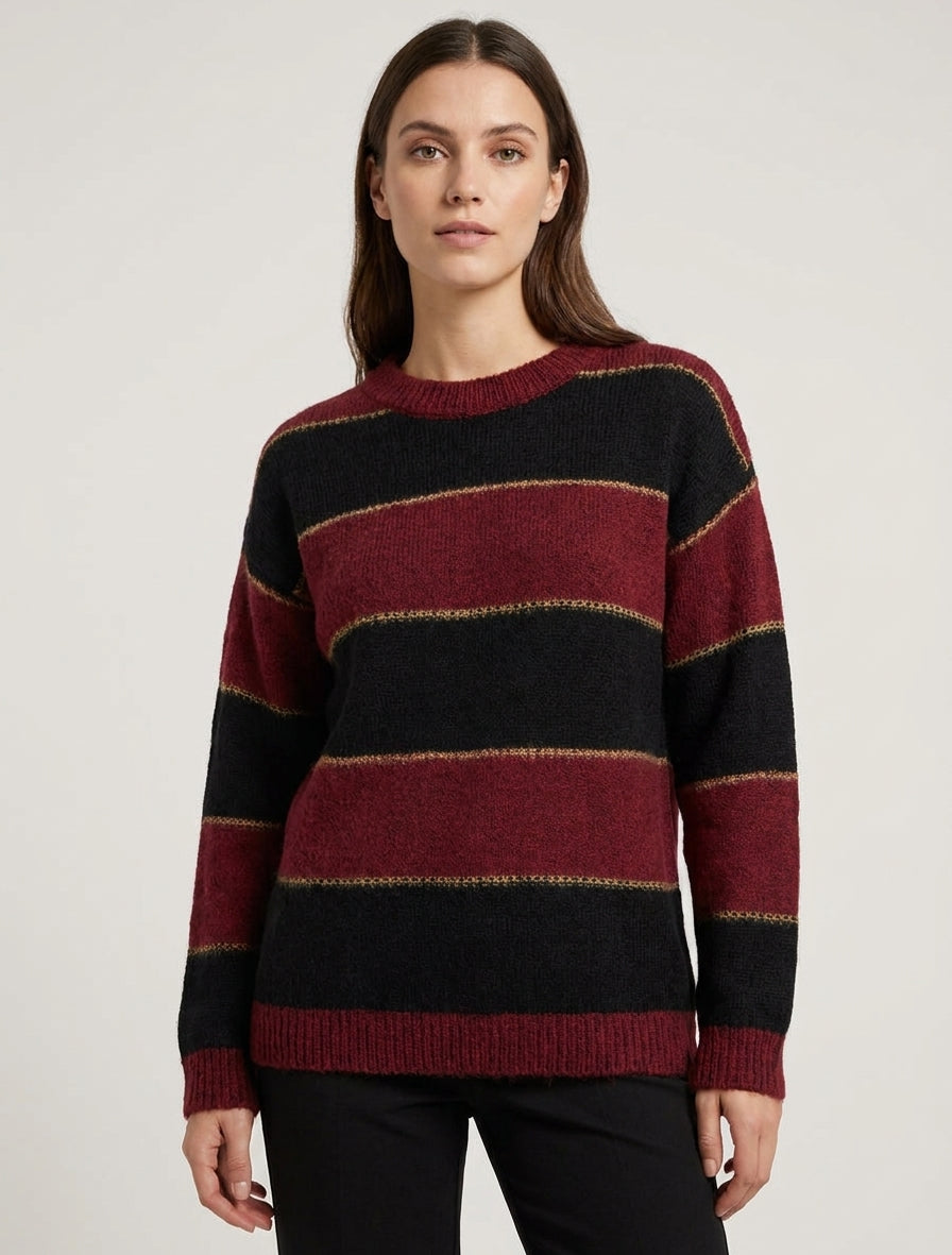 Trui met driekleurige strepen in gemengde mohair - Bordeaux