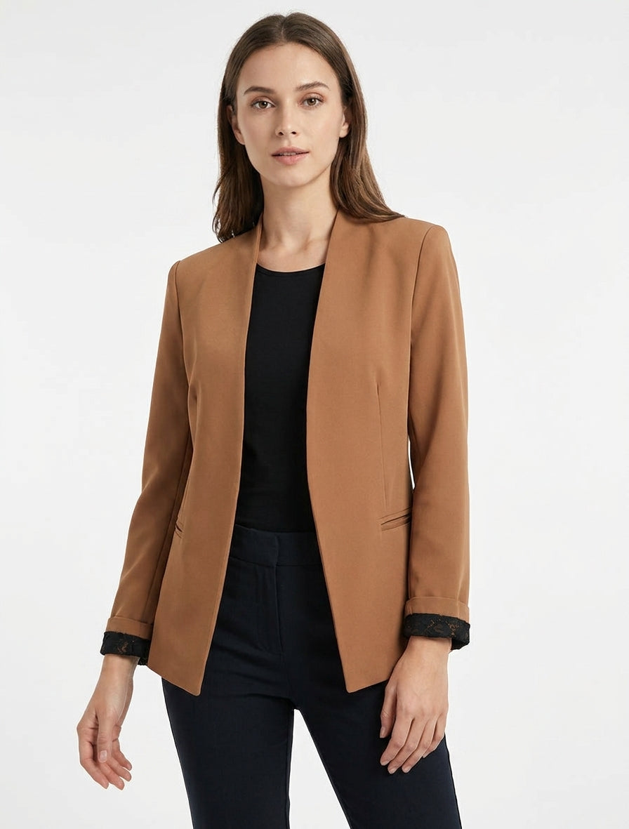 Veste droite unie à épaulettes - Camel