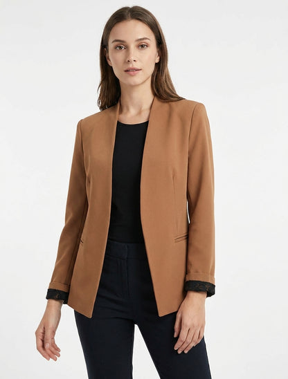 Veste droite unie à épaulettes - Camel