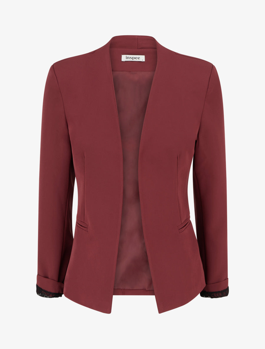 Veste droite unie à épaulettes - Bordeaux - 1
