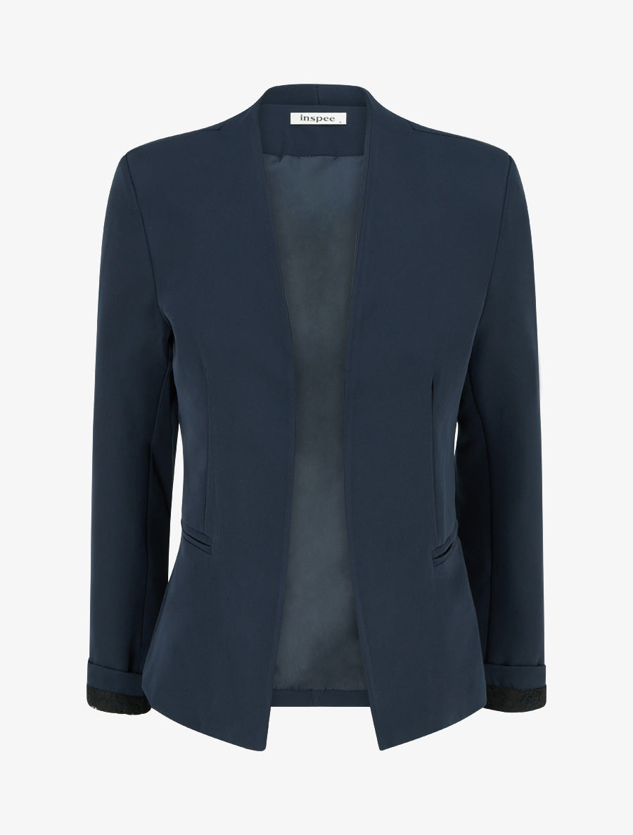 Veste droite unie à épaulettes - Marine - 1