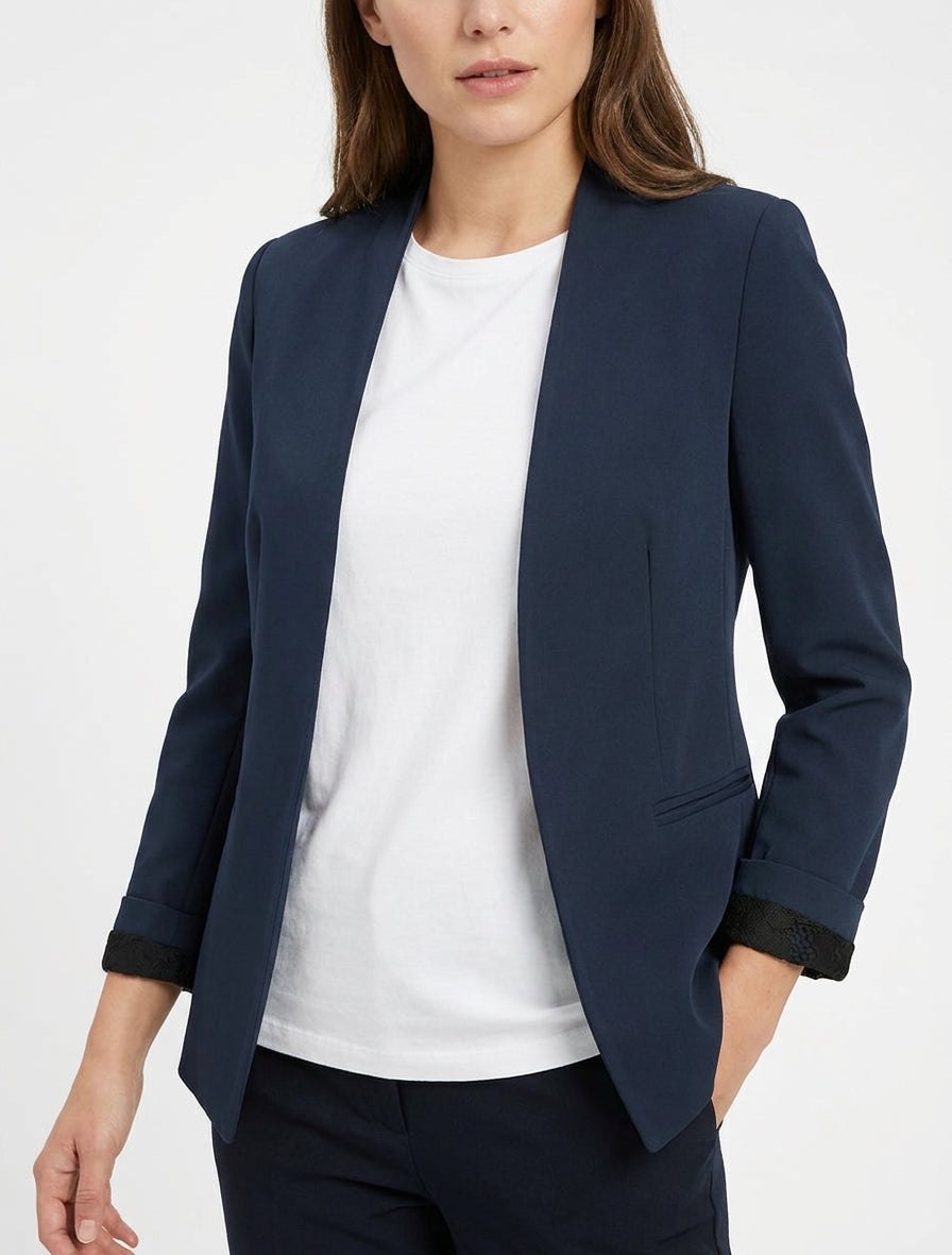 Veste droite unie à épaulettes - Marine