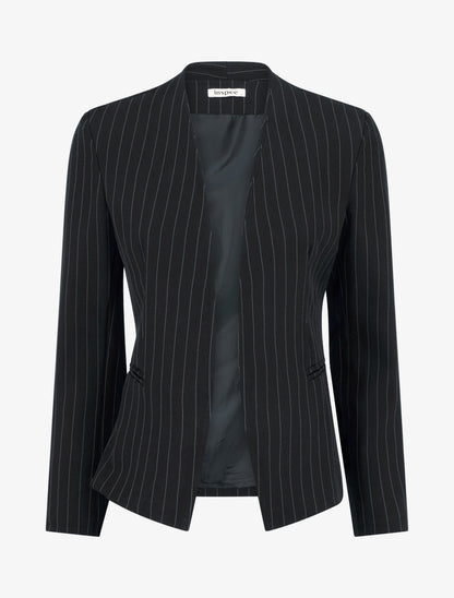 Blazer rayé à col droit - Noir - 1