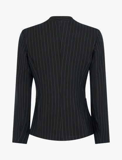 Blazer rayé à col droit - Noir - 2