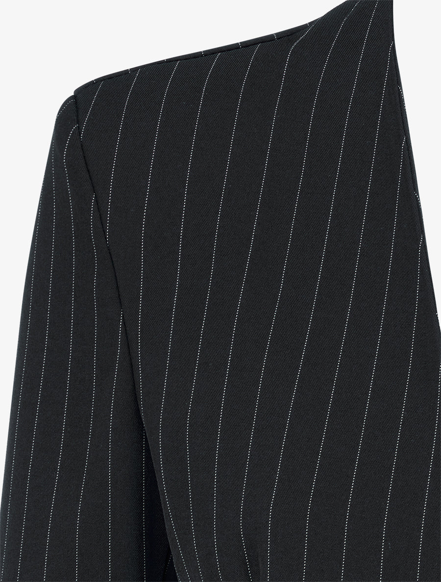Blazer rayé à col droit - Noir - 3