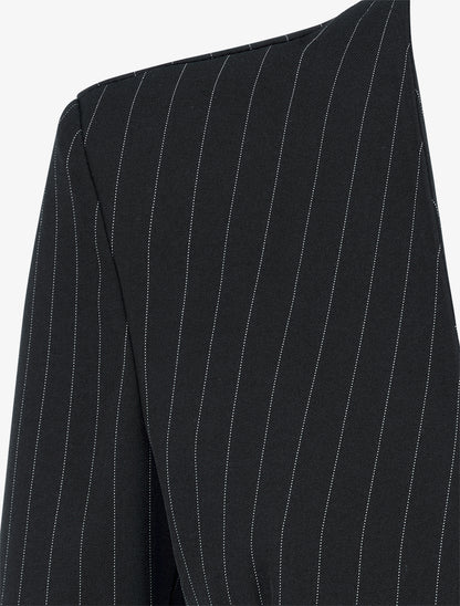 Blazer rayé à col droit - Noir - 3