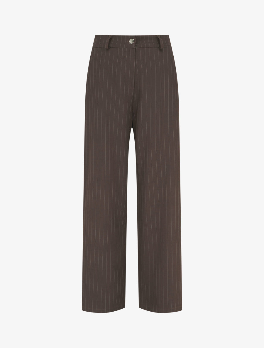 Pantalon rayé à taille élastiquée - Marron - 1