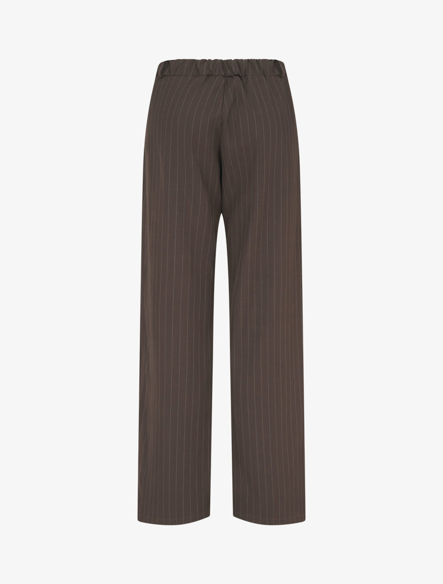 Pantalon rayé à taille élastiquée - Marron - 2