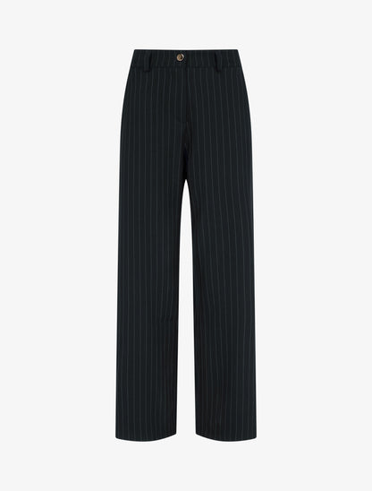 Pantalon rayé à taille élastiquée - Noir - 1