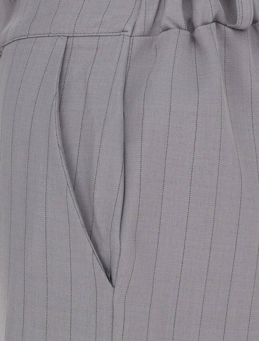 Pantalon rayé à taille élastiquée - Gris - 3