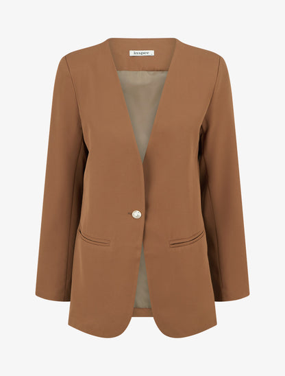 Blazer uni boutonné - Camel - 1