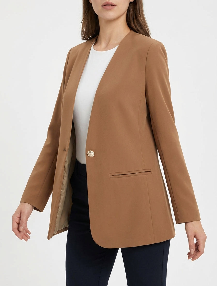Effen blazer met knopen - Kameel