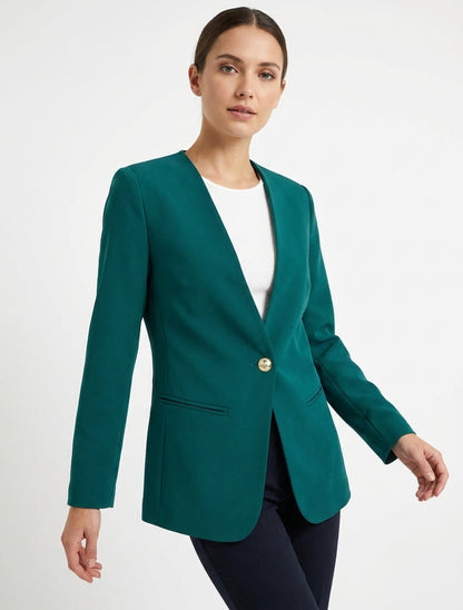 Effen blazer met knopen - Eendenblauw