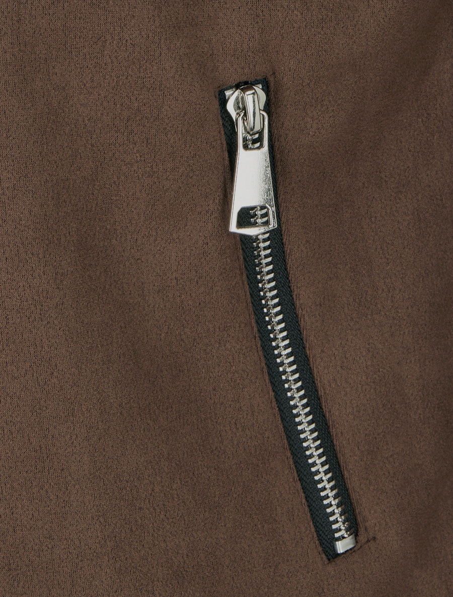 Veste en suédine à fermeture zippée - Marron - 3