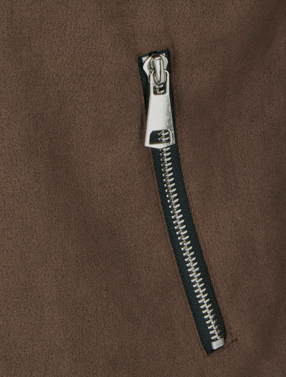 Veste en suédine à fermeture zippée - Marron - 3